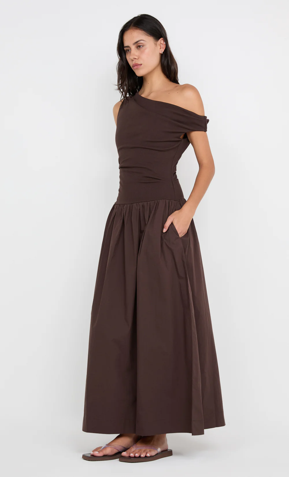 FREYA ASYM MAXI DRESS - DARK CHOCOLATE - Image 4